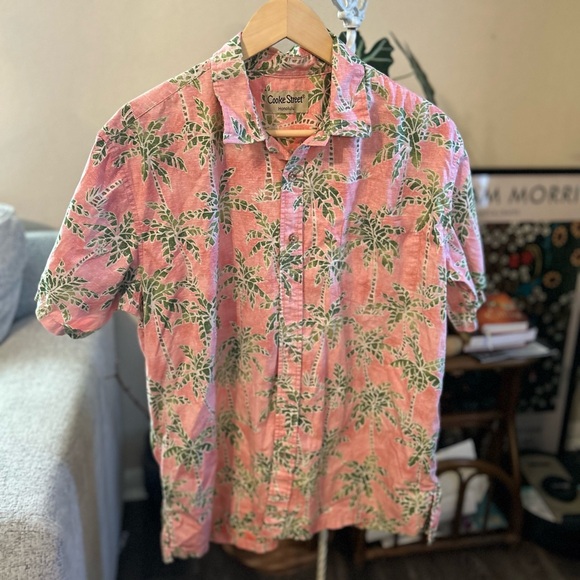 Cooke Street Pink and Green Palm Print Men's Shirt - Picture 1 of 4